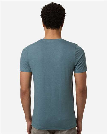 Pretreated Tultex 602CVC Unisex Combed CVC T-Shirt - Heather Steel Blue - On Model - Back