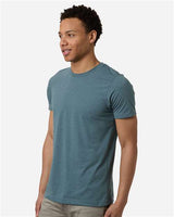 Pretreated Tultex 602CVC Unisex Combed CVC T-Shirt - Heather Steel Blue - On Model - Side