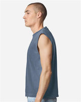 Pretreated American Apparel 207GD Unisex Heavyweight Cotton Garment-Dyed Boxy Muscle Tee - Faded Navy - On Model - Side