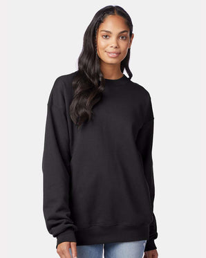 Pretreated Hanes F260 Unisex Ultimate Cotton Crewneck Sweatshirt - Model wearing black sweater.
