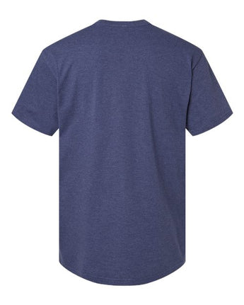 Pretreated American Apparel 2004CVC Unisex CVC Henley Tee - Heather Indigo - Back