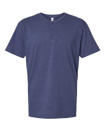 Pretreated American Apparel 2004CVC Unisex CVC Henley Tee - Heather Indigo