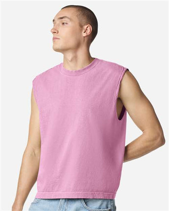 Pretreated American Apparel 207GD Unisex Heavyweight Cotton Garment-Dyed Boxy Muscle Tee - Faded Powder Pink - On Model