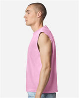 Pretreated American Apparel 207GD Unisex Heavyweight Cotton Garment-Dyed Boxy Muscle Tee - Faded Powder Pink - On Model - Side