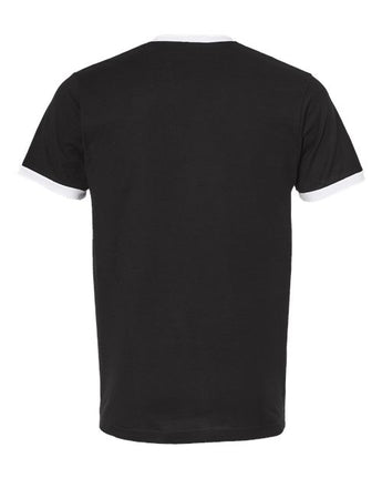 Pretreated Tultex 246 Unisex Fine Jersey Ringer T-Shirt - Black/ White - Back