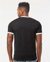 Pretreated Tultex 246 Unisex Fine Jersey Ringer T-Shirt - Black/ White - On Model - Back