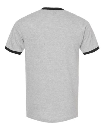 Pretreated Tultex 246 Unisex Fine Jersey Ringer T-Shirt - Heather Grey/ Black - Back