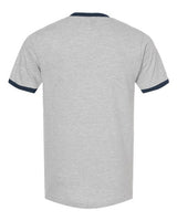 Pretreated Tultex 246 Unisex Fine Jersey Ringer T-Shirt - Heather Grey/ Navy - Back