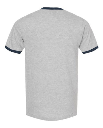 Pretreated Tultex 246 Unisex Fine Jersey Ringer T-Shirt - Heather Grey/ Navy - Back