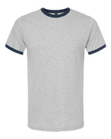 Pretreated Tultex 246 Unisex Fine Jersey Ringer T-Shirt - Heather Grey/ Navy