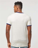 Pretreated Tultex 246 Unisex Fine Jersey Ringer T-Shirt - Vintage White/ Inked India - On Model - Back