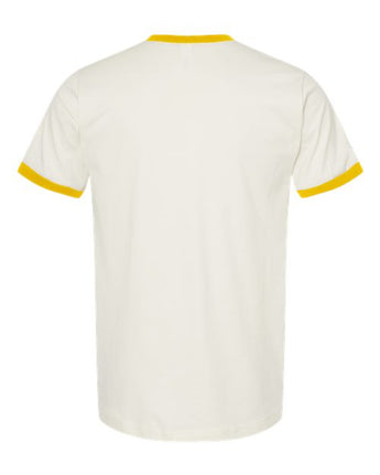 Pretreated Tultex 246 Unisex Fine Jersey Ringer T-Shirt - Vintage White/ Mellow Yellow - Back