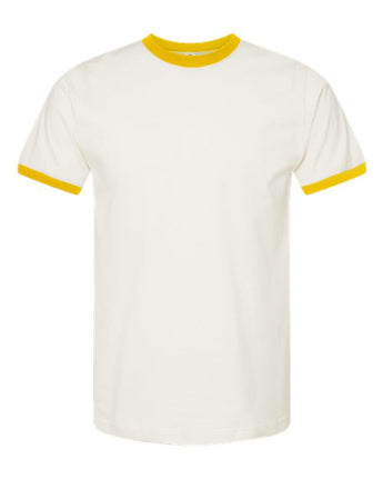 Pretreated Tultex 246 Unisex Fine Jersey Ringer T-Shirt - Vintage White/ Mellow Yellow