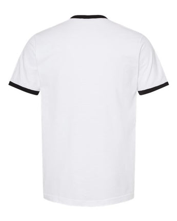 Pretreated Tultex 246 Unisex Fine Jersey Ringer T-Shirt - White/ Black - Back