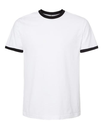 Pretreated Tultex 246 Unisex Fine Jersey Ringer T-Shirt - White/ Black