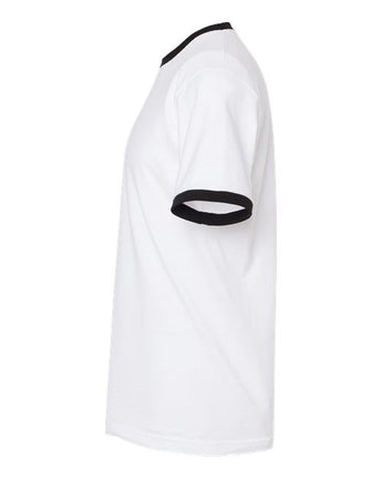 Pretreated Tultex 246 Unisex Fine Jersey Ringer T-Shirt - White/ Black - Side