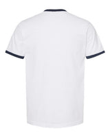 Pretreated Tultex 246 Unisex Fine Jersey Ringer T-Shirt - White/ Navy - Back