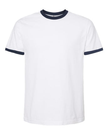 Pretreated Tultex 246 Unisex Fine Jersey Ringer T-Shirt - White/ Navy