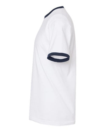 Pretreated Tultex 246 Unisex Fine Jersey Ringer T-Shirt - White/ Navy - Side