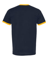 Pretreated Tultex 246 Unisex Fine Jersey Ringer T-Shirt - Navy/ Gold - Back