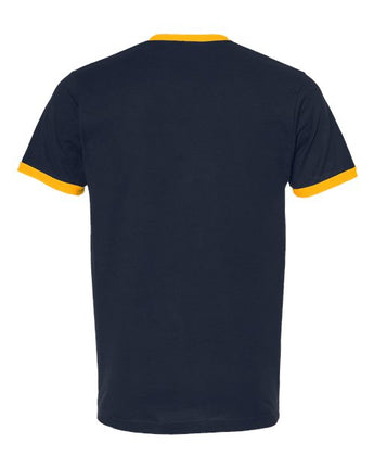 Pretreated Tultex 246 Unisex Fine Jersey Ringer T-Shirt - Navy/ Gold - Back