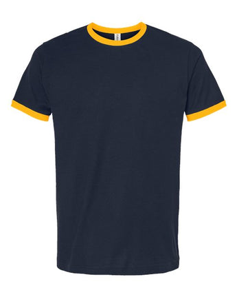 Pretreated Tultex 246 Unisex Fine Jersey Ringer T-Shirt - Navy/ Gold