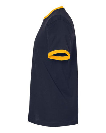 Pretreated Tultex 246 Unisex Fine Jersey Ringer T-Shirt - Navy/ Gold - Side