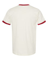 Pretreated Tultex 246 Unisex Fine Jersey Ringer T-Shirt - Vintage White/ Rio Red - Back