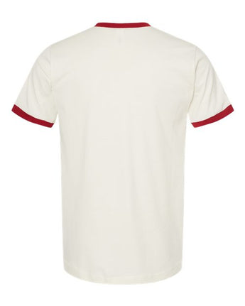 Pretreated Tultex 246 Unisex Fine Jersey Ringer T-Shirt - Vintage White/ Rio Red - Back