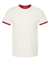 Pretreated Tultex 246 Unisex Fine Jersey Ringer T-Shirt - Vintage White/ Rio Red