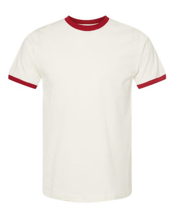 Pretreated Tultex 246 Unisex Fine Jersey Ringer T-Shirt - Vintage White/ Rio Red