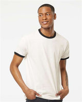 Pretreated Tultex 246 Unisex Fine Jersey Ringer T-Shirt - Vintage White/ Black - On Model