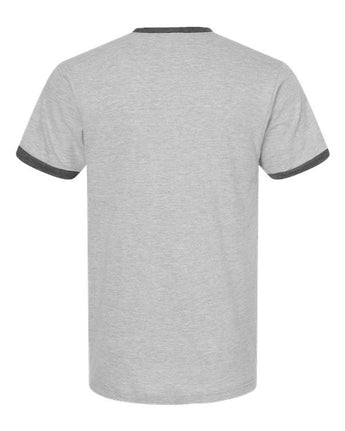 Pretreated Tultex 246 Unisex Fine Jersey Ringer T-Shirt - Heather Grey/ Heather Charcoal - Back