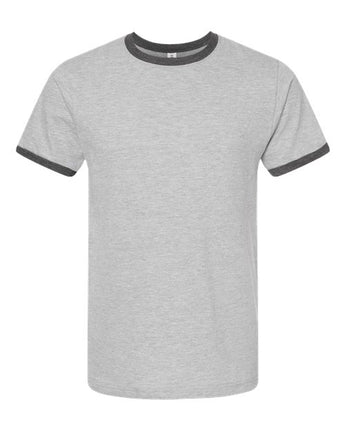 Pretreated Tultex 246 Unisex Fine Jersey Ringer T-Shirt - Heather Grey/ Heather Charcoal