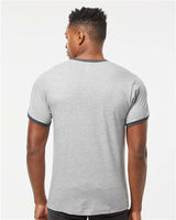 Pretreated Tultex 246 Unisex Fine Jersey Ringer T-Shirt - Heather Grey/ Heather Charcoal - On Model - Back