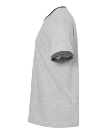 Pretreated Tultex 246 Unisex Fine Jersey Ringer T-Shirt - Heather Grey/ Heather Charcoal - Side