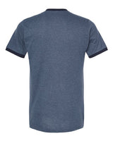 Pretreated Tultex 246 Unisex Fine Jersey Ringer T-Shirt - Heather Denim/ Navy - Back