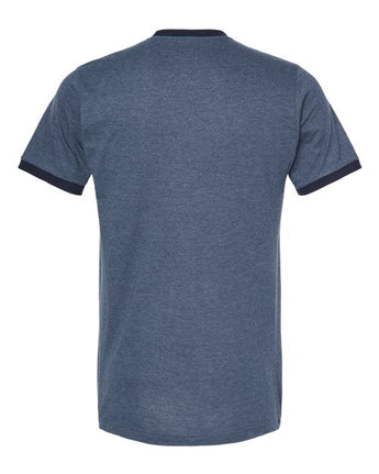 Pretreated Tultex 246 Unisex Fine Jersey Ringer T-Shirt - Heather Denim/ Navy - Back