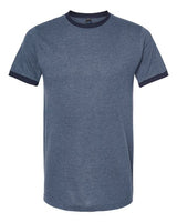 Pretreated Tultex 246 Unisex Fine Jersey Ringer T-Shirt - Heather Denim/ Navy