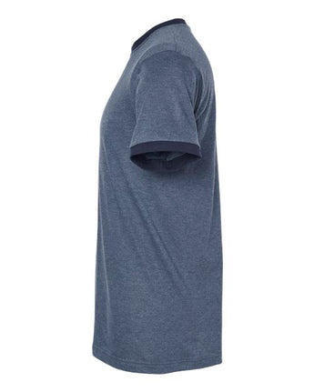 Pretreated Tultex 246 Unisex Fine Jersey Ringer T-Shirt - Heather Denim/ Navy - Side