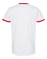 Pretreated Tultex 246 Unisex Fine Jersey Ringer T-Shirt - White/ Red - Back