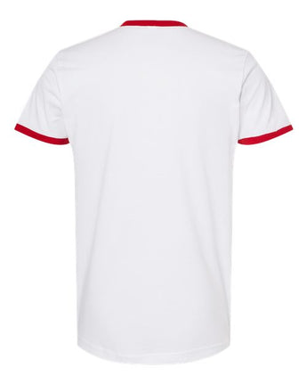 Pretreated Tultex 246 Unisex Fine Jersey Ringer T-Shirt - White/ Red - Back