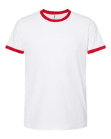 Pretreated Tultex 246 Unisex Fine Jersey Ringer T-Shirt - White/ Red