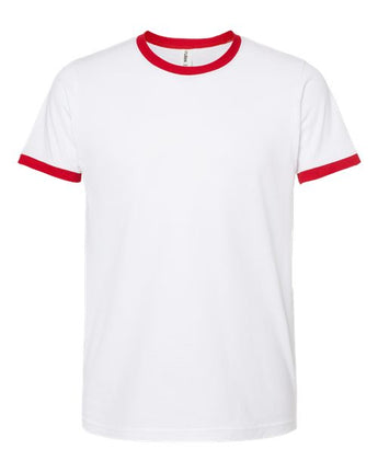 Pretreated Tultex 246 Unisex Fine Jersey Ringer T-Shirt - White/ Red