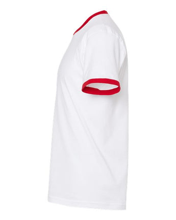 Pretreated Tultex 246 Unisex Fine Jersey Ringer T-Shirt - White/ Red - Side