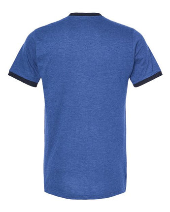 Pretreated Tultex 246 Unisex Fine Jersey Ringer T-Shirt - Heather Royal/ Navy - Back