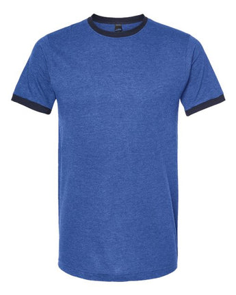 Pretreated Tultex 246 Unisex Fine Jersey Ringer T-Shirt - Heather Royal/ Navy