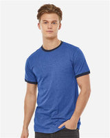 Pretreated Tultex 246 Unisex Fine Jersey Ringer T-Shirt - Heather Royal/ Navy - On Model