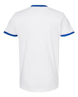 Pretreated Tultex 246 Unisex Fine Jersey Ringer T-Shirt - White/ Royal - Back