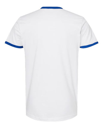 Pretreated Tultex 246 Unisex Fine Jersey Ringer T-Shirt - White/ Royal - Back